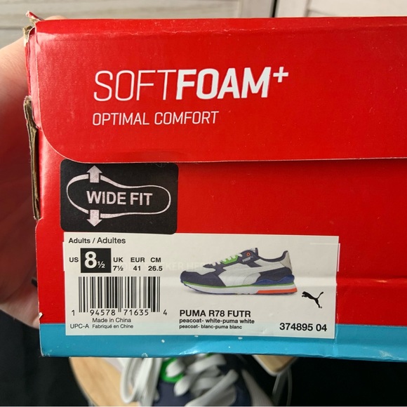 Puma R78 Futr Retro White and Peacoat Blue Wide Fit Sneaker Shoes Like New - Picture 13 of 14